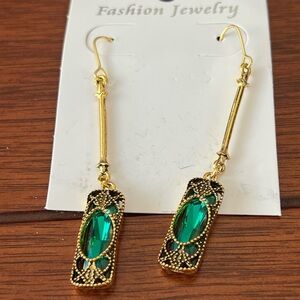 Elegant Gold and Green Dangle Earrings